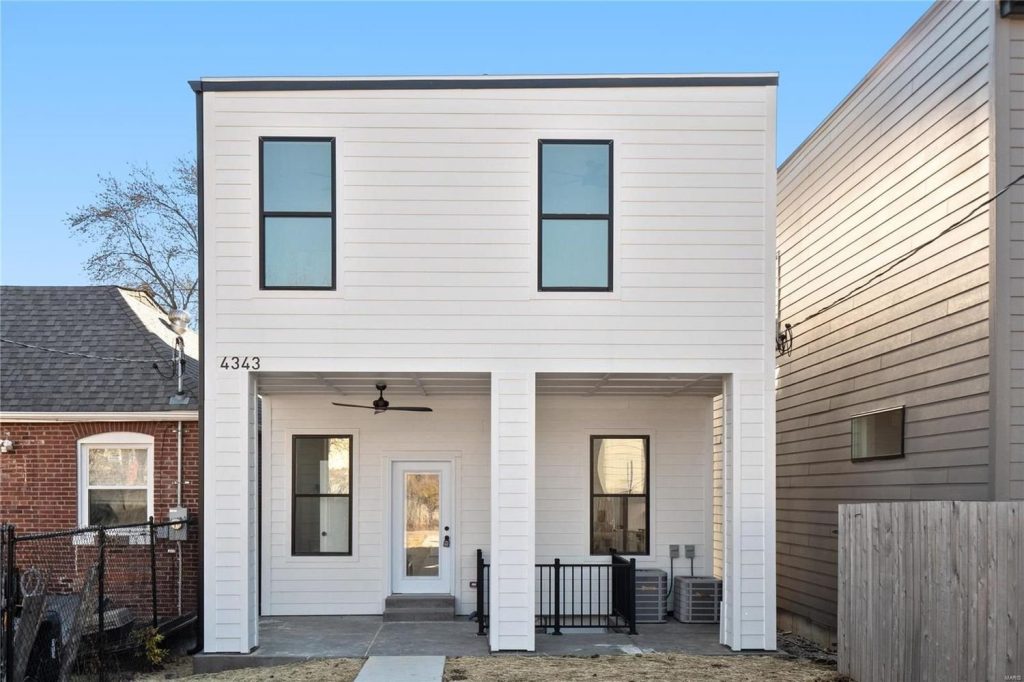 New build front elevation with covered porch