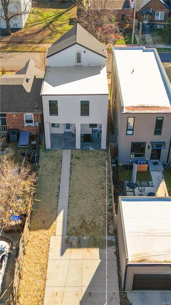 Aerial view of the new build and rear yard