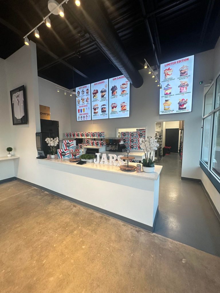 Service counter with illuminated menu boards