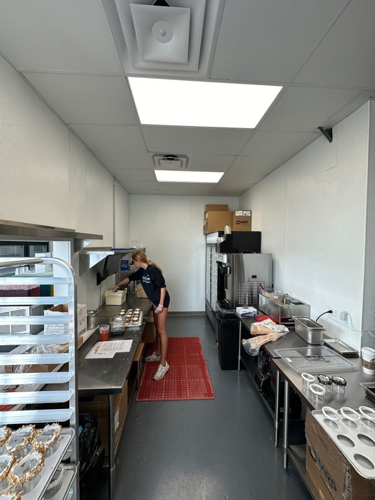 Bakery kitchen with racks and stainless countertops