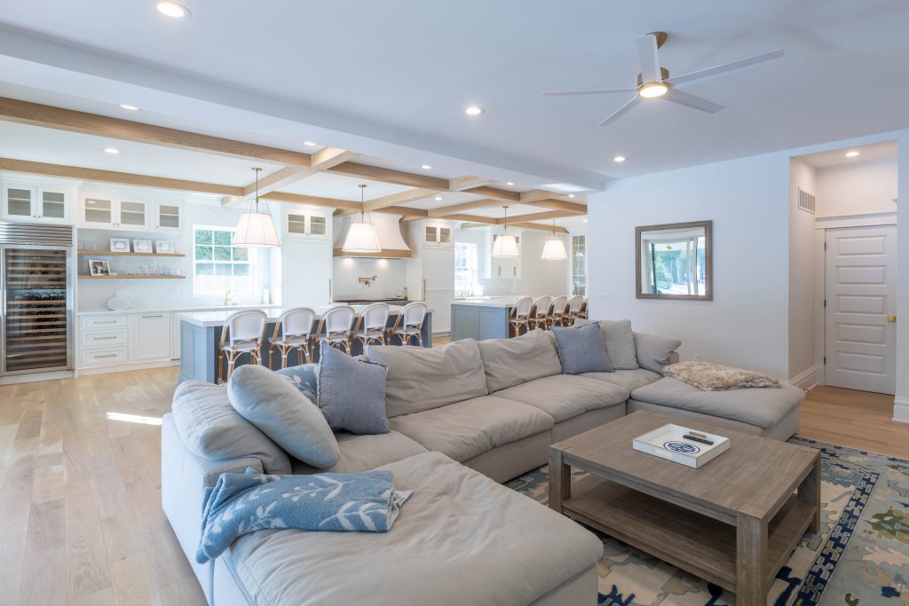 Great room sectional looking through to the kitchen