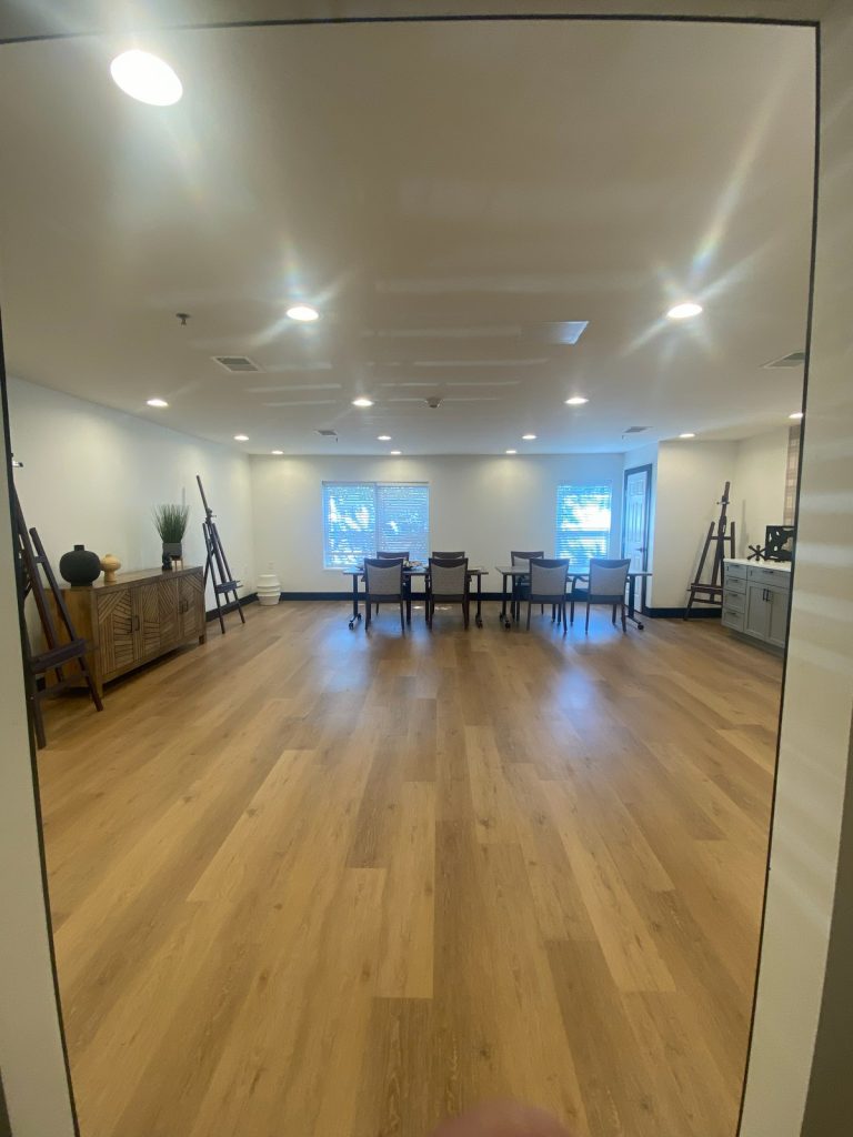 Activity room with easels and mobile tables