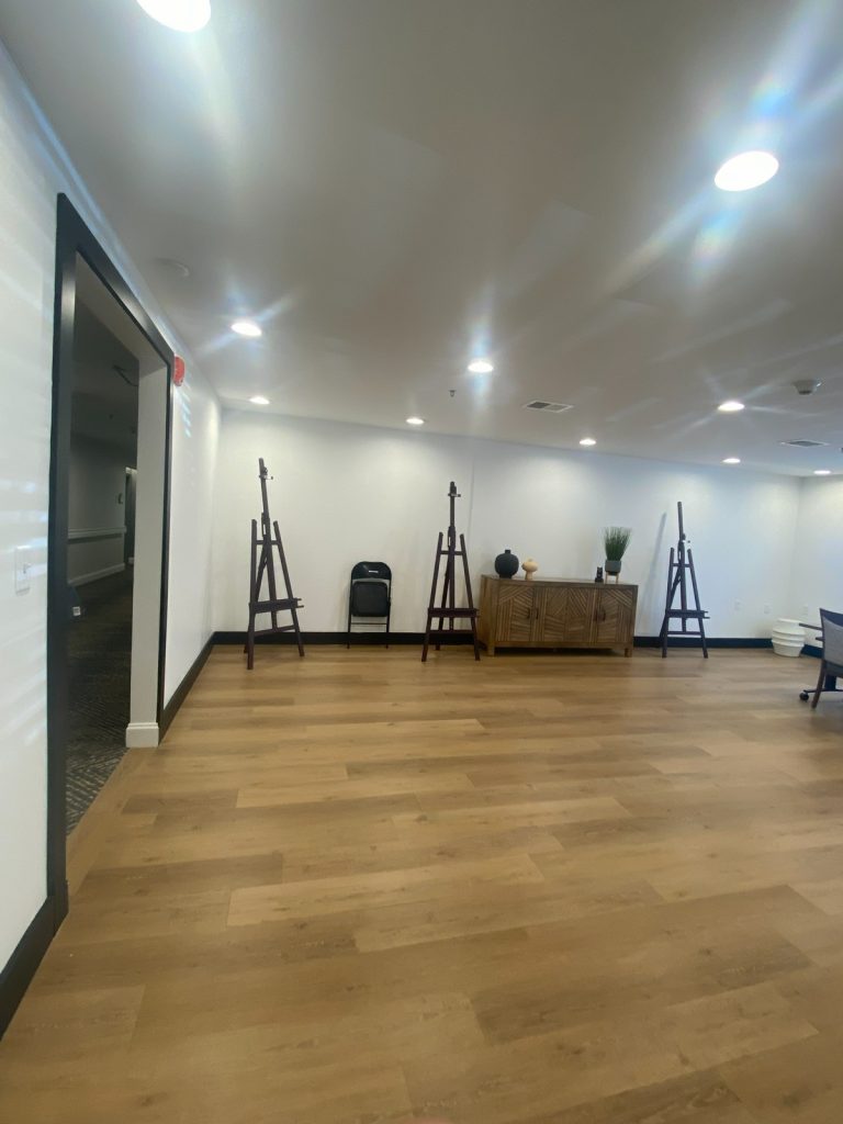 Activity room with easels lining the wall