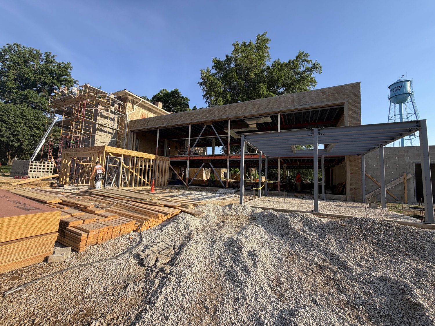 Steel framed commercial building addition under construction