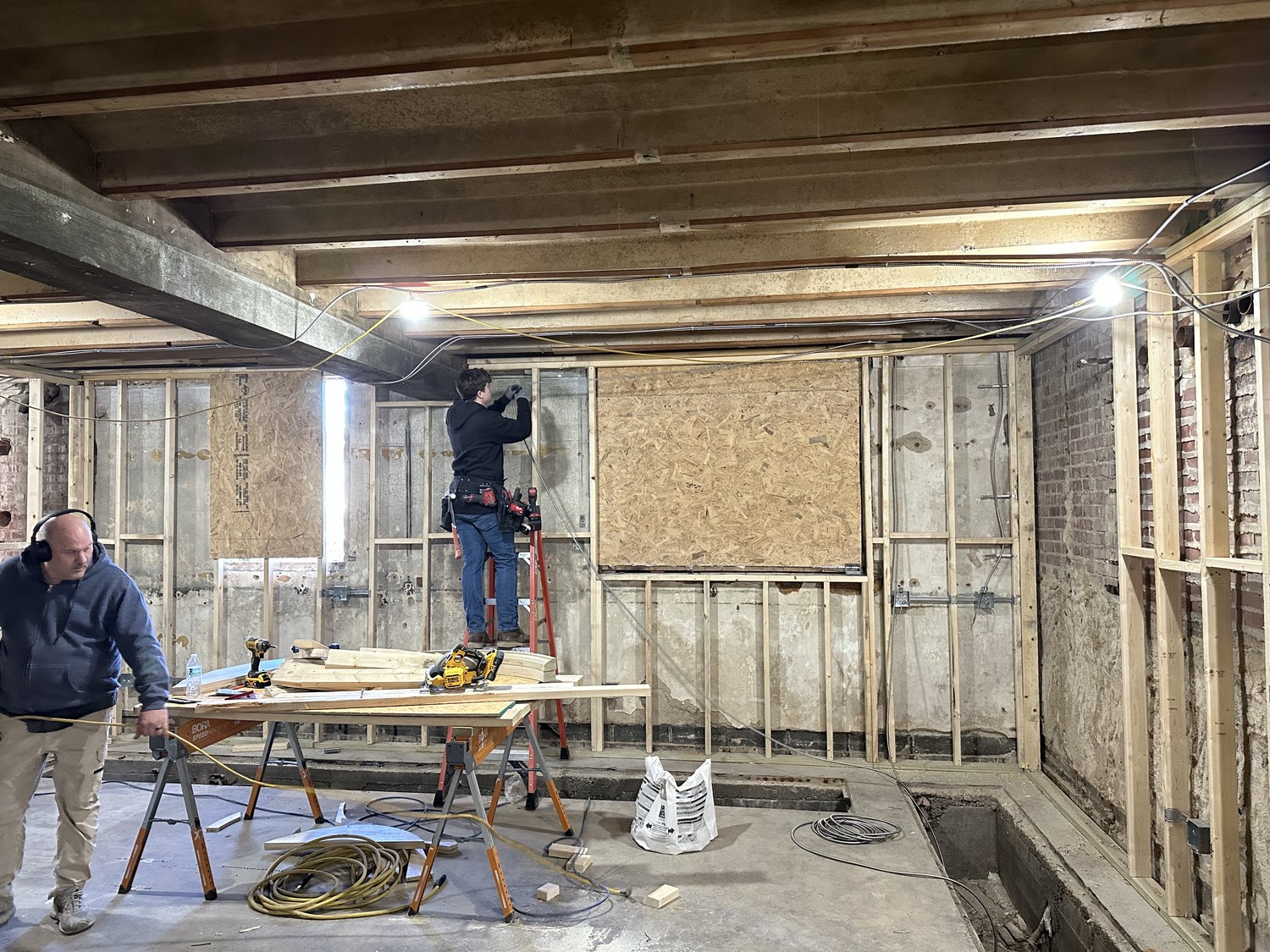 Interior framing and rough-in during a commercial design-build project