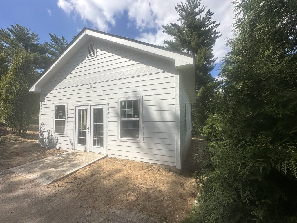 Workshop side elevation with French doors and window