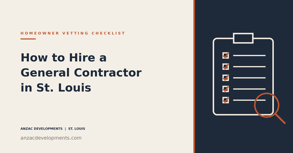 Checklist graphic for how to hire a general contractor in St. Louis