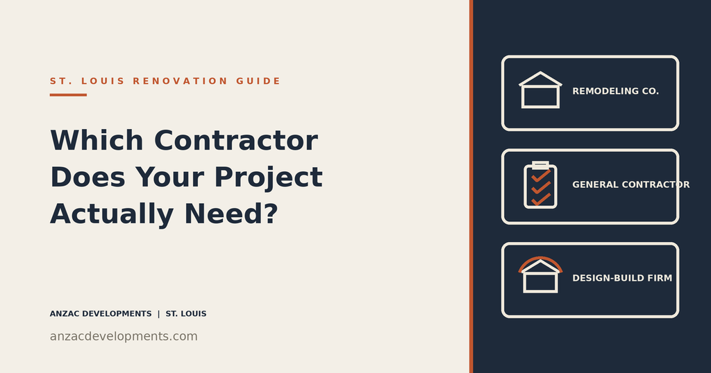 Illustration comparing a remodeling company, general contractor, and design-build firm for St. Louis renovations
