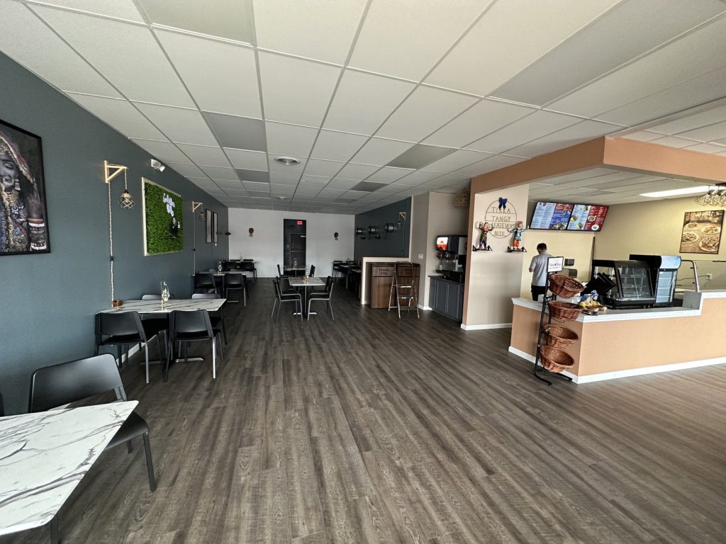 Restaurant dining room with service counter