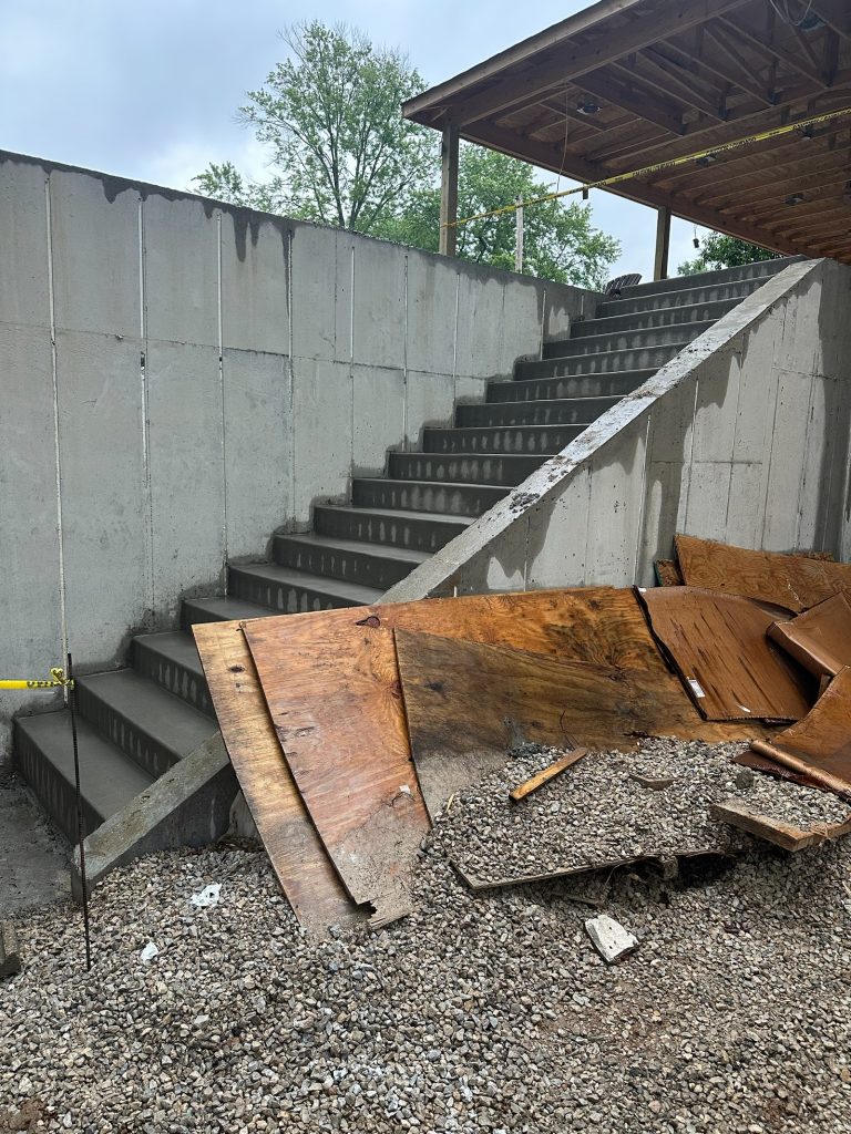 Exterior stairwell to the lower level during construction