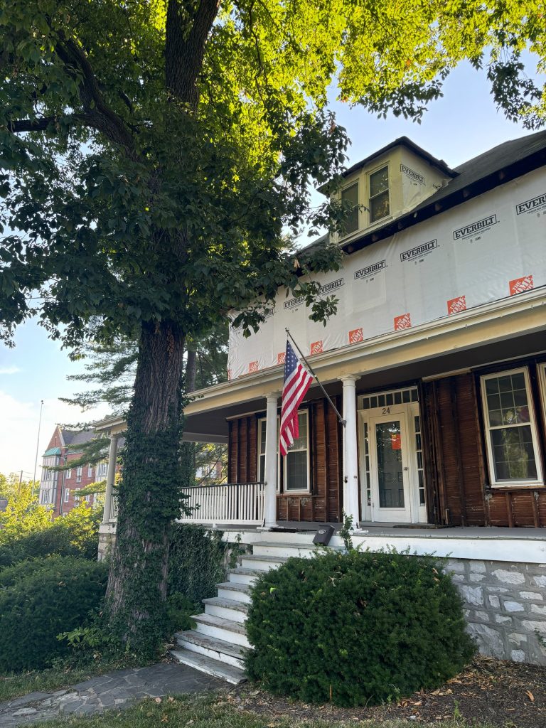 Housewrap across the front elevation