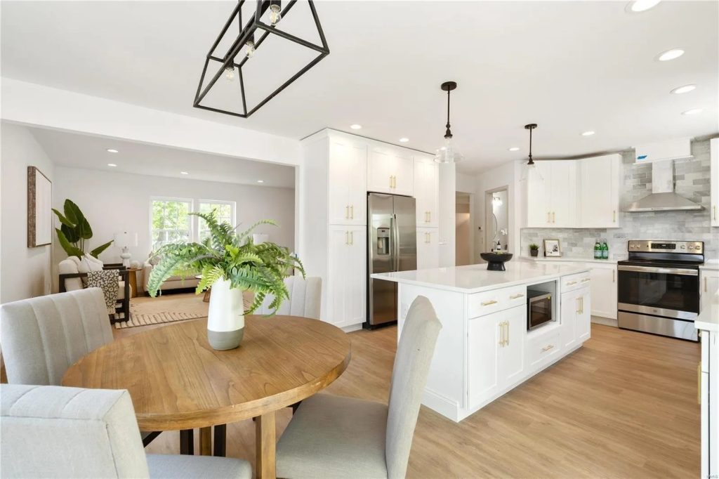 Dining table beside the kitchen island
