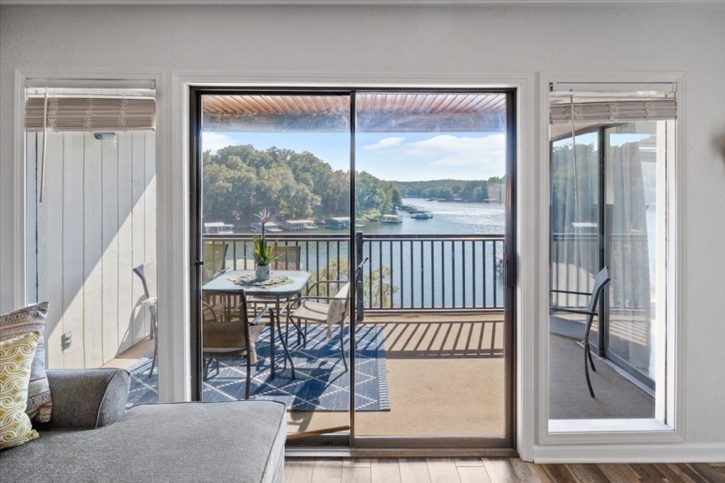 Balcony doors overlooking the lake