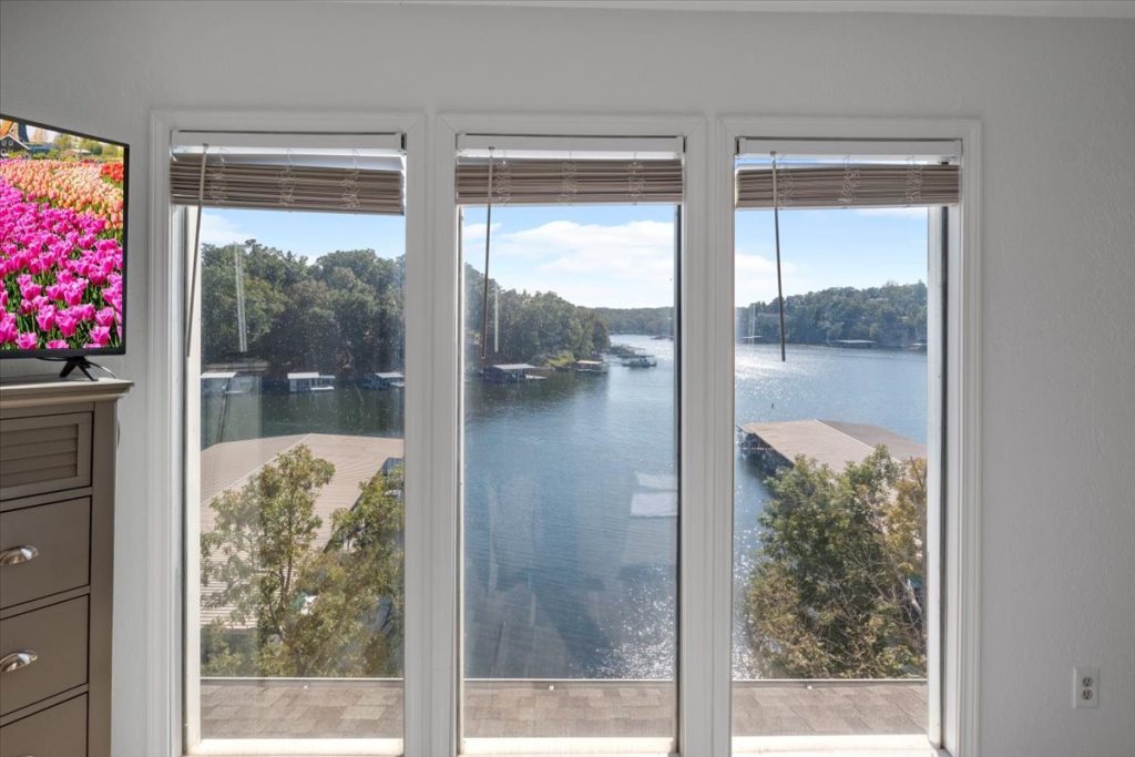 Lake view through the balcony sliding doors