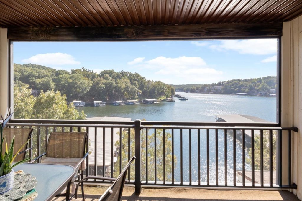 Covered balcony overlooking the lake