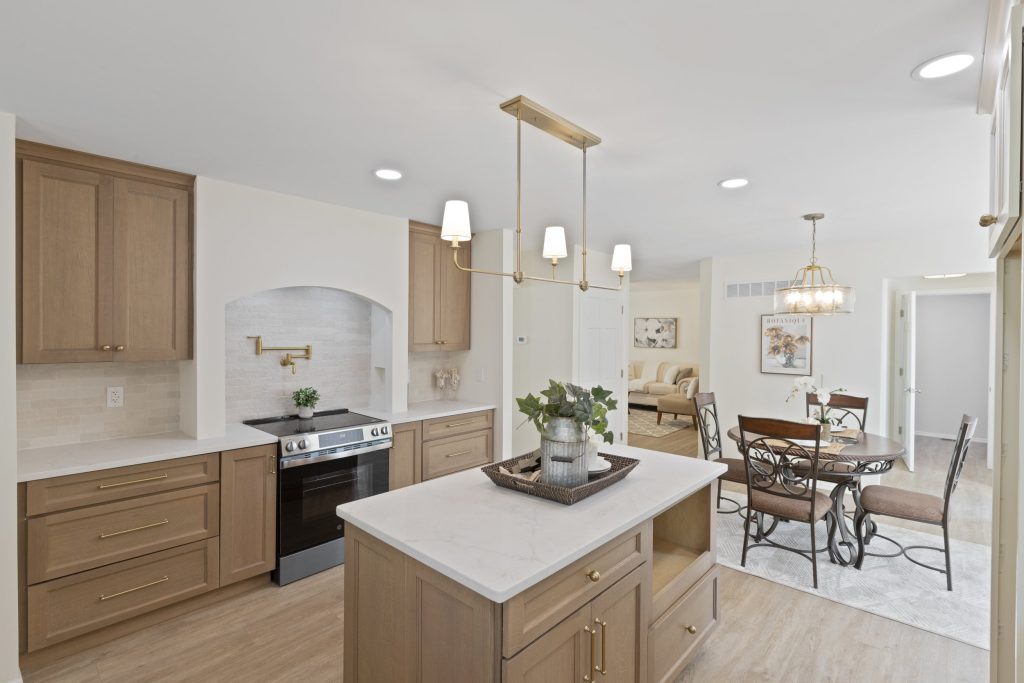 Kitchen with wood island and breakfast table
