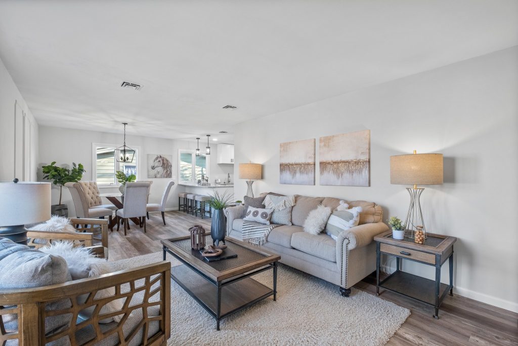 Living room with sofa and framed artwork